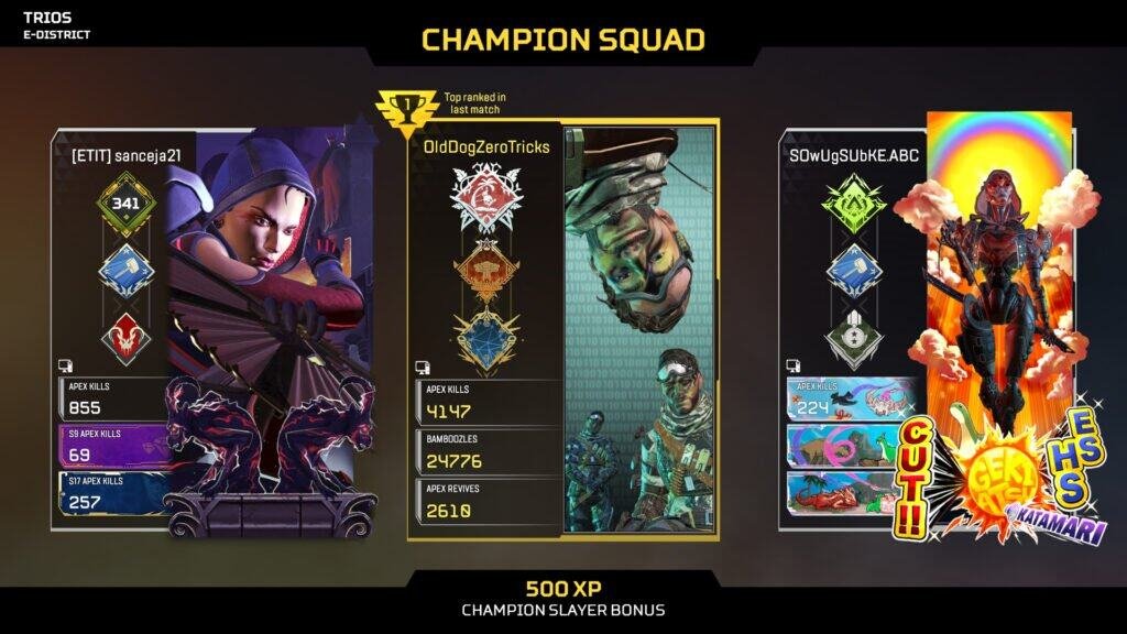 Screenshot of Apex Legends Top ranked in last match - Mirage.