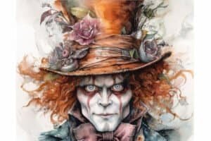 mad hatter on white background, watercolor painting, Generative AI