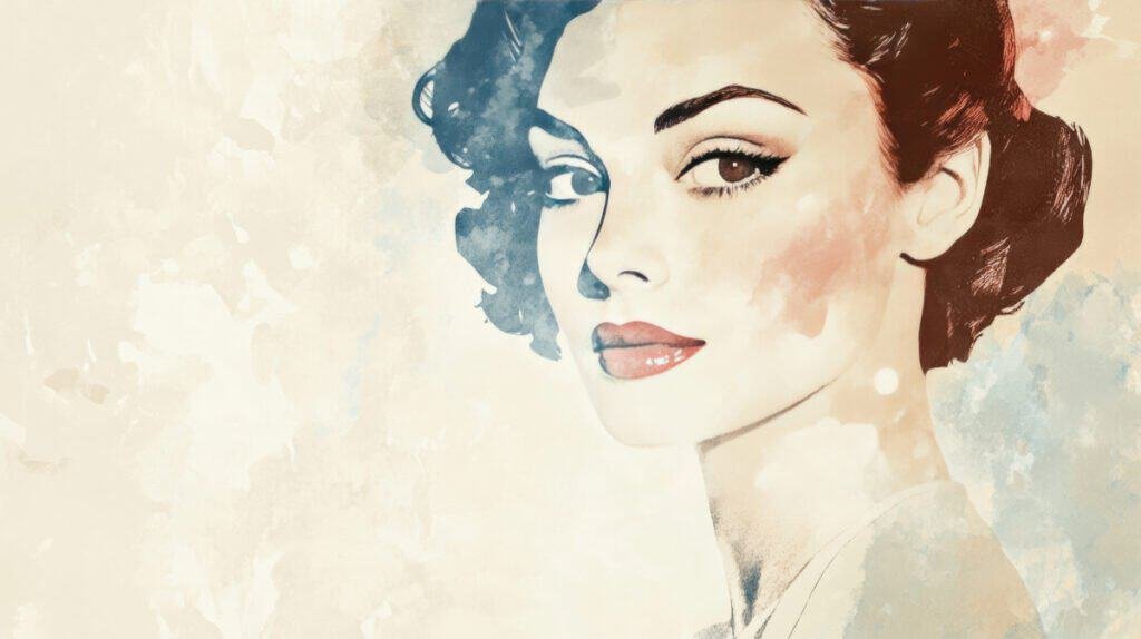 watercolor portrait of a stylish 1950s woman