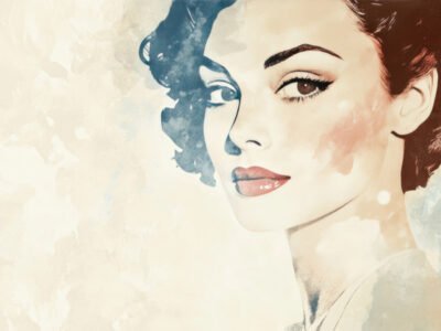 watercolor portrait of a stylish 1950s woman