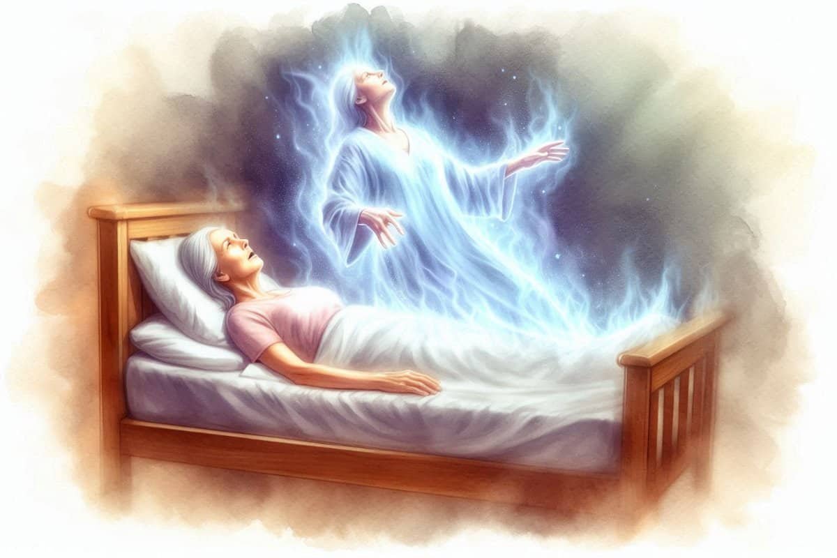 Senior woman spirit rising out of body