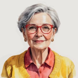 Stylish senior woman in watercolor