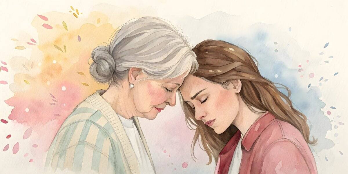 Young and old women thinking together