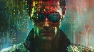 Matrix Code effect with Neo guy in watercolor