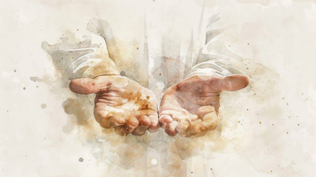 Jesus Open Hands Biblical Illustration, Watercolor Style