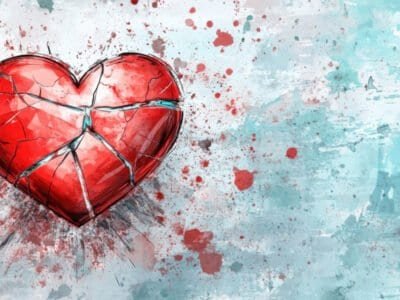 Graphic representation of a broken heart, expressing themes of pain and loss.