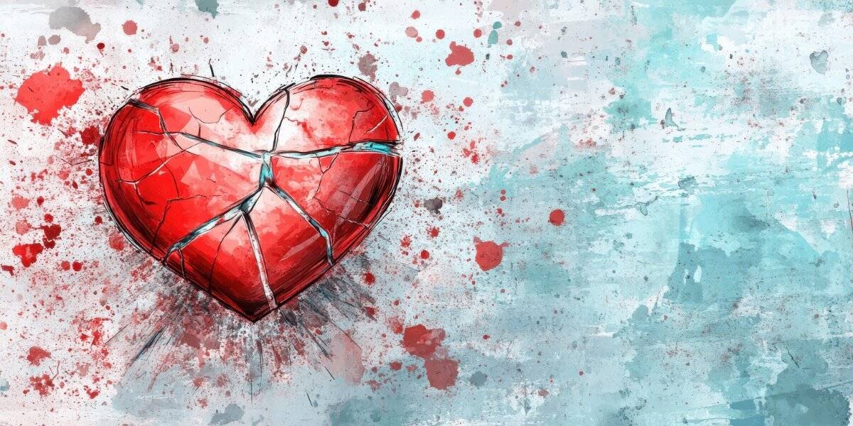Graphic representation of a broken heart, expressing themes of pain and loss.