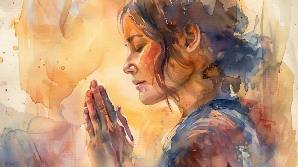 watercolor painting of woman in peaceful prayer spiritual devotion