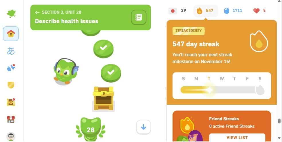 Old Dog Zero Tricks - Grant's 547 Duolingo Day Streak demonstrating a small but daily anchor