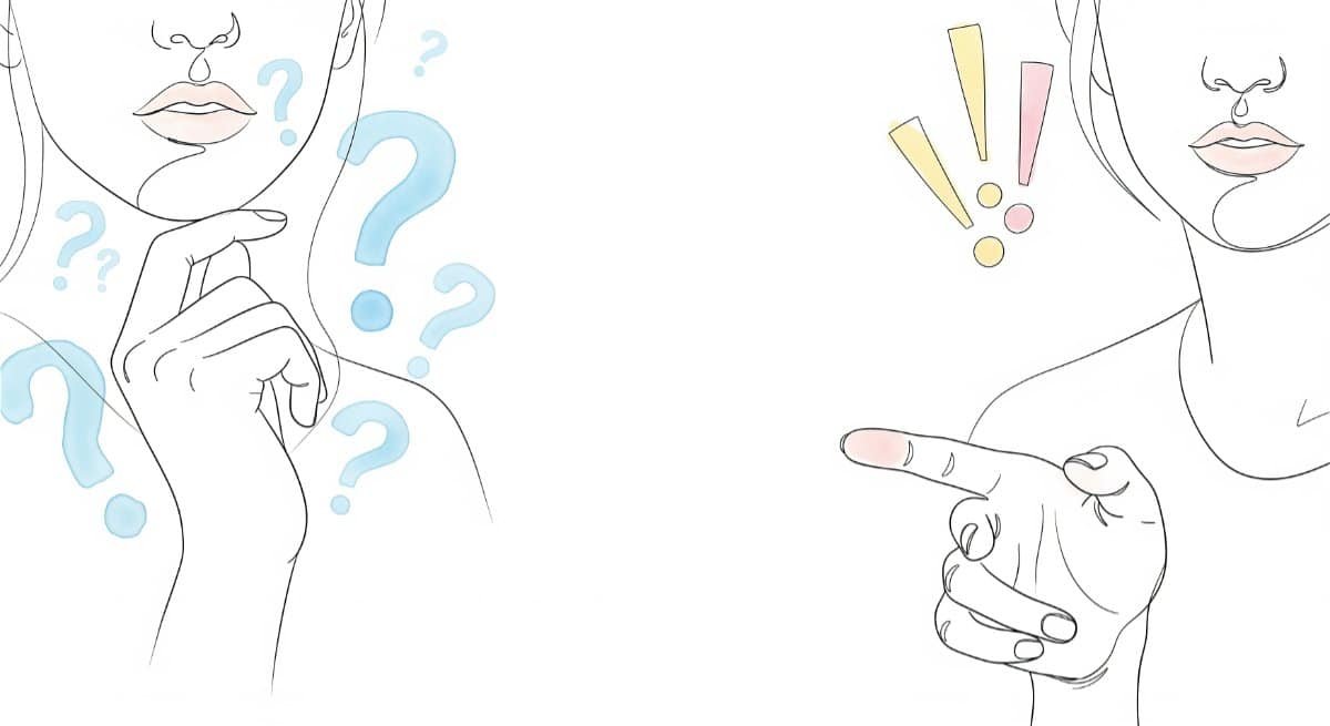 A watercolor concept of asking a question / realizing an answer.