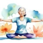 What Does Your Ideal Reset Day Look Like? Watercolor illustration of older Asian woman doing Yoga