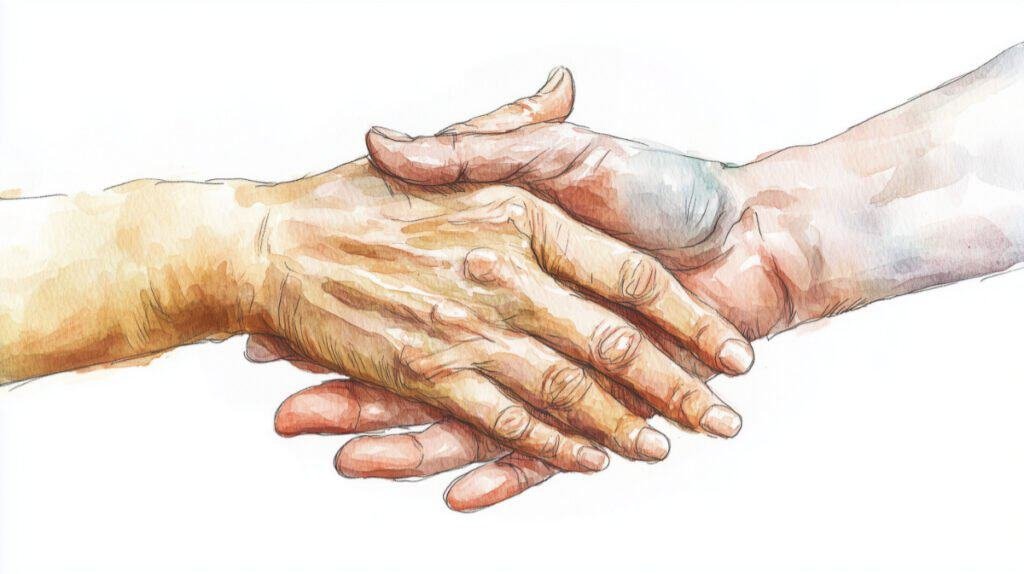 Elderly and young hands holding each other.