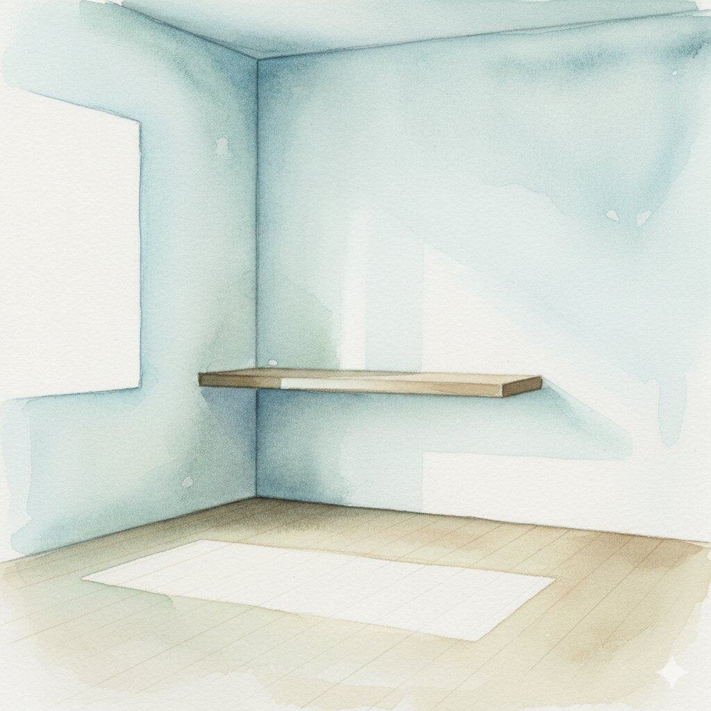 watercolor of a clean, peaceful empty space in corner of room