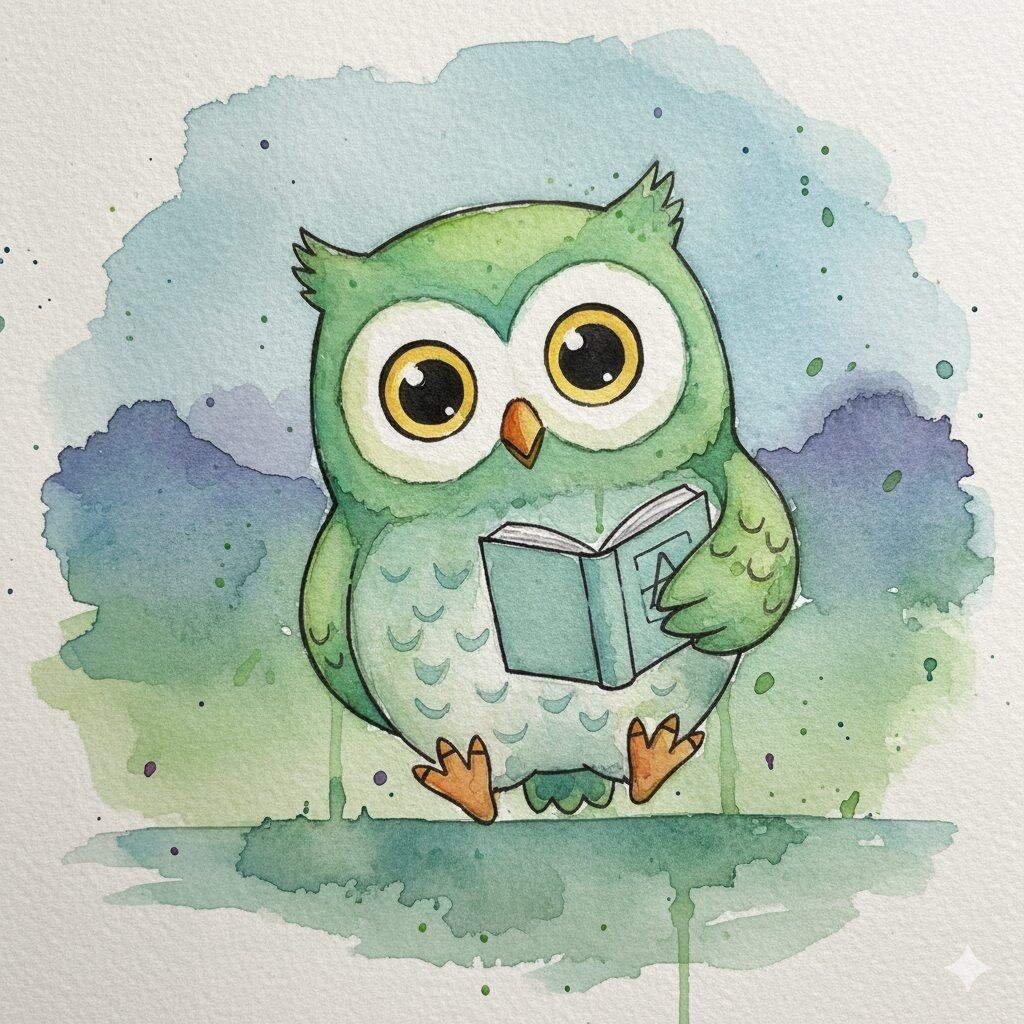 Watercolor style Duolingo owl by Google AI