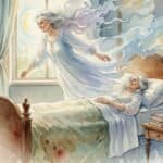 What If Death Isn't The End? (What Near-Death Experiences Tell Us) An older lady having an Out-Of-Body experience with her spirit floating above her bed.