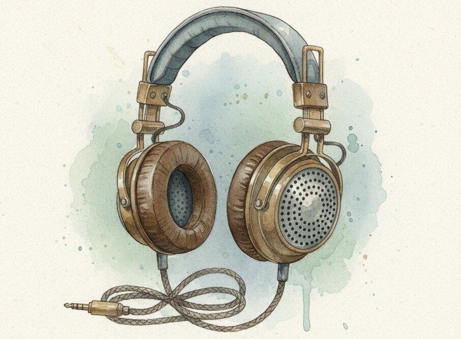 Watercolor of old-school headphones