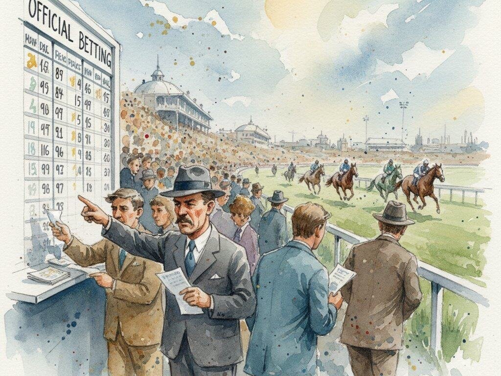 Crowds of punters showing devotion to winning at the races, with horses running past.