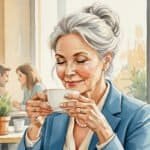 Something I've Been Noticing About Being Busy Happy business woman drinking coffee alone in a cafe.
