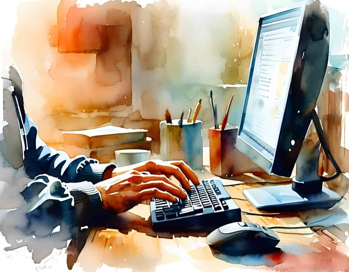 Man's hands typing on a computer