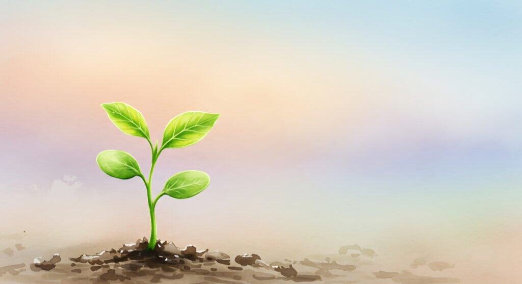 Watercolor vibrant green seedling sprouting fertile soil