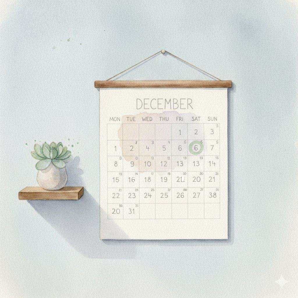 An unmarked calandar on the wall showing December with no appointments.