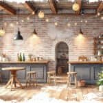 Watercolor illustration of an empty cozy cafe with Christmas tree and solitary seating during the holiday season