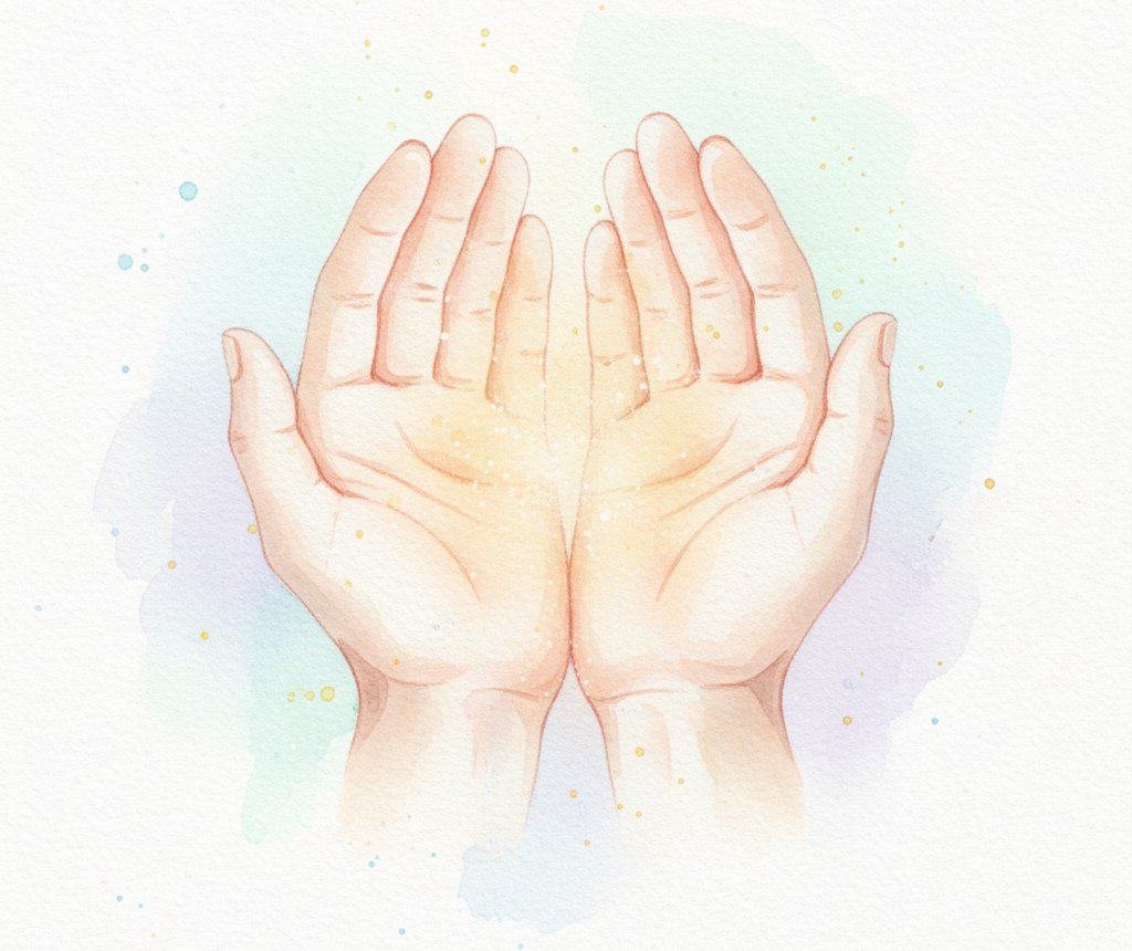 gentle, open hands with a warm light, symbolizing comfort, peace, and acceptance.