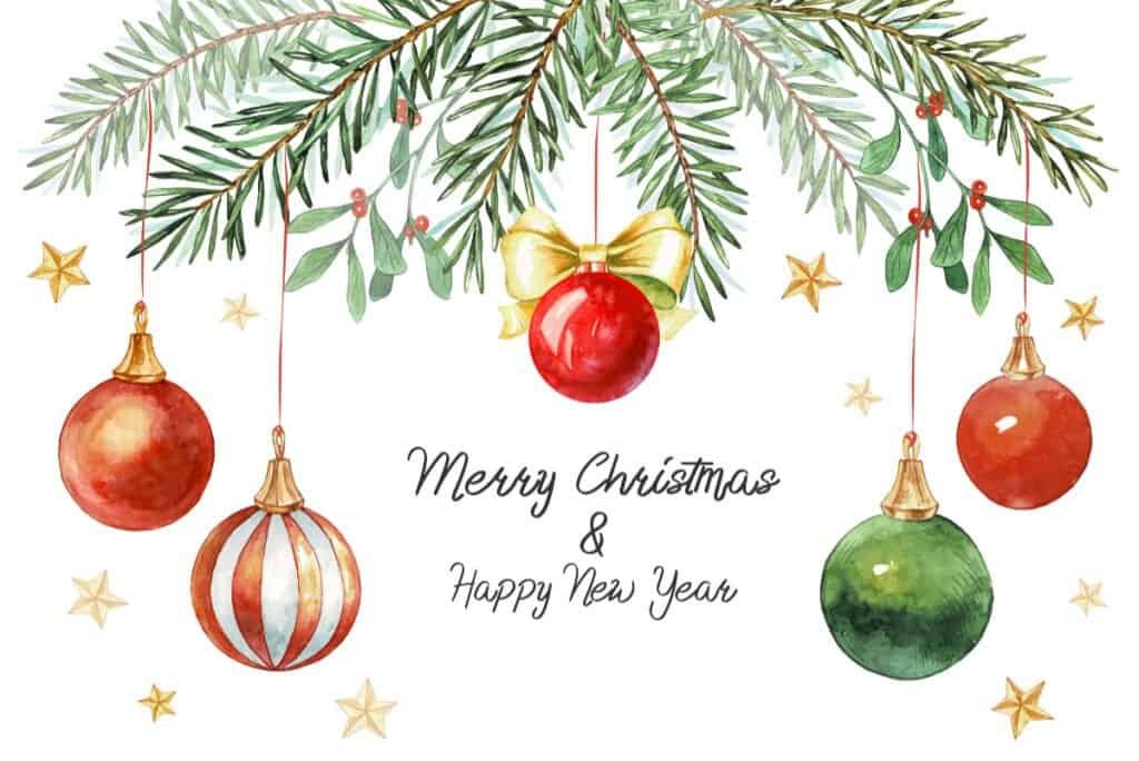 A Christmas card with the message Merry Christmas & Happy New Year