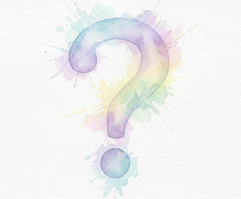 An ethereal-style watercolor question mark