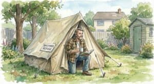 A middle-aged guy camping in his own backyard. It’s Important To Get Out Of Your Own Head.